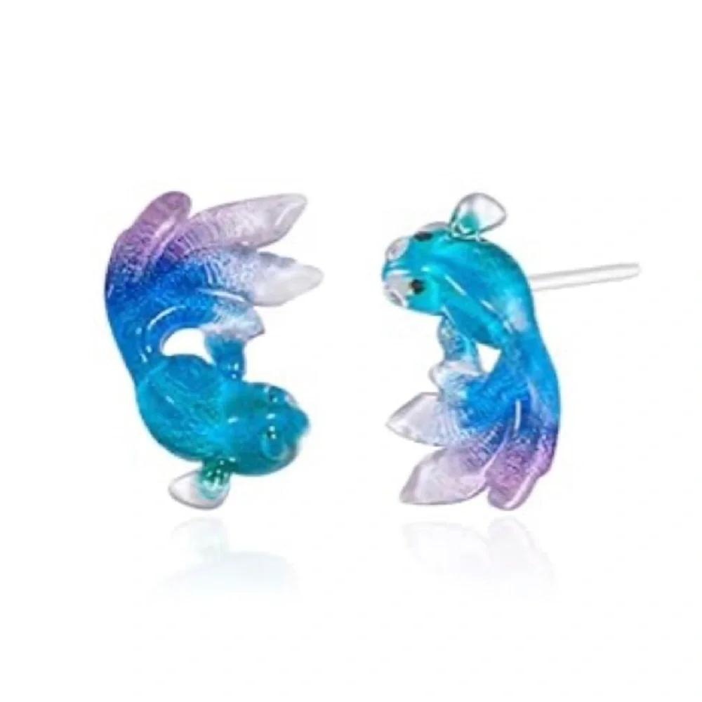 NWOT Cute Goldfish Earrings for Girls – Blue, Purple & Clear – Soft Backs